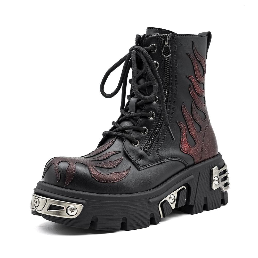 Flame Punk Retro Platform Combat Boots Unisex High Top Martin Boots with Tank Sole