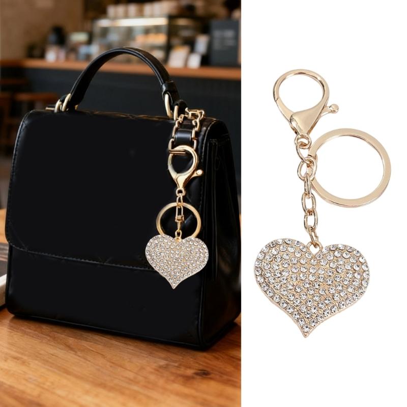 Sparkling Heart Keychain With Rhinestones Accent Zinc Alloy Design Bag Hanging Decoration For Women Gift Giving