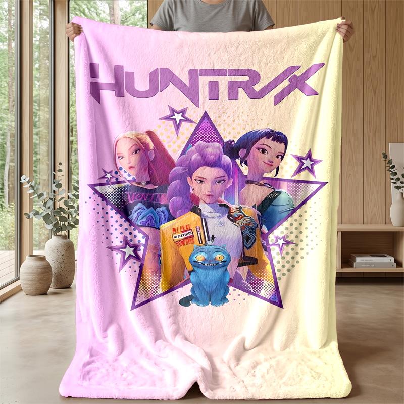 Kpop Demon Hunters Printed Flannel Throw Blanket Soft Warm Lightweight All Season Blanket for Sofa Bed Camping Home Decor Holiday Gift