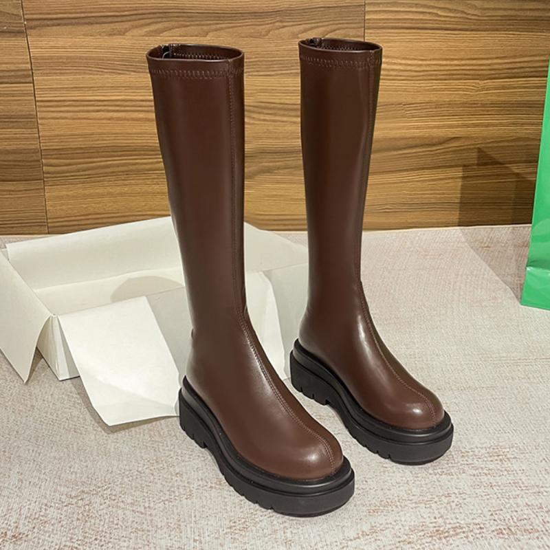 

Женские ботфорты на платформе, модные и уютные, из мягкой кожи, осенне-зимние, короткие ботильоны-рыцари 35