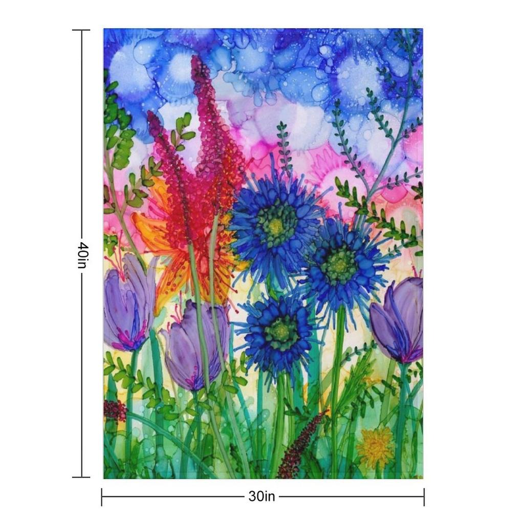 Wild Bouquet, Colourful & Vibrant Bunch of Flowers Throw Blanket Giant Sofa Cute Plaid Bed Covers Christmas Gifts Blankets