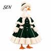 Decorative Polyester Goose Outfit Winter Porch Plush Outfit, Christmas Button-up Dress Cape and Hat for Garden Statue Accessories Holiday Patio