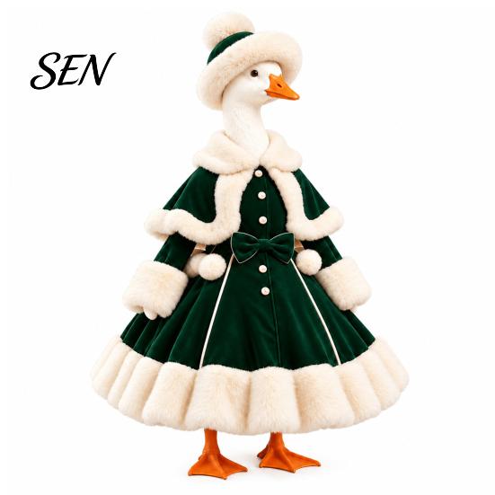 Decorative Polyester Goose Outfit Winter Porch Plush Outfit, Christmas Button-up Dress Cape and Hat for Garden Statue Accessories Holiday Patio