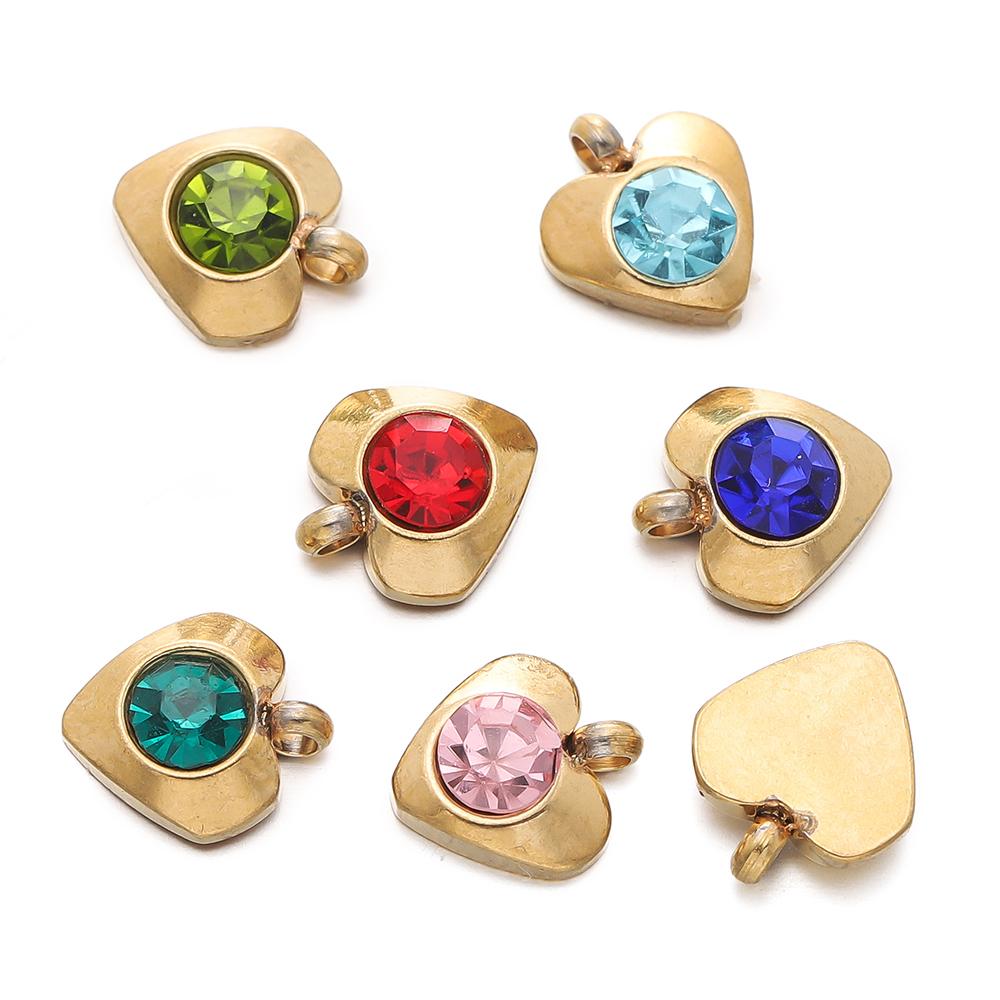10pcs Gold Color Stainless Steel with Crystal Rhinestone Charms Heart Pendants for DIY Necklace Earrings Charm Jewelry Making