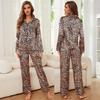 Dámské leopardí pyžamo z imitace hedvábného saténu s dlouhým rukávem, košile a kalhoty, 2 kusy, luxusní sexy noční prádlo, ležérní domácí oblečení