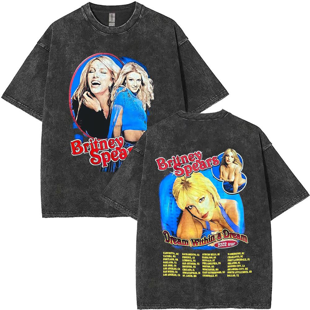Limited Britney Spears Oops I Did It Again Tour  Vintage Washed T Shirt Summer Men Women High Quality Cotton Retro Tshirt