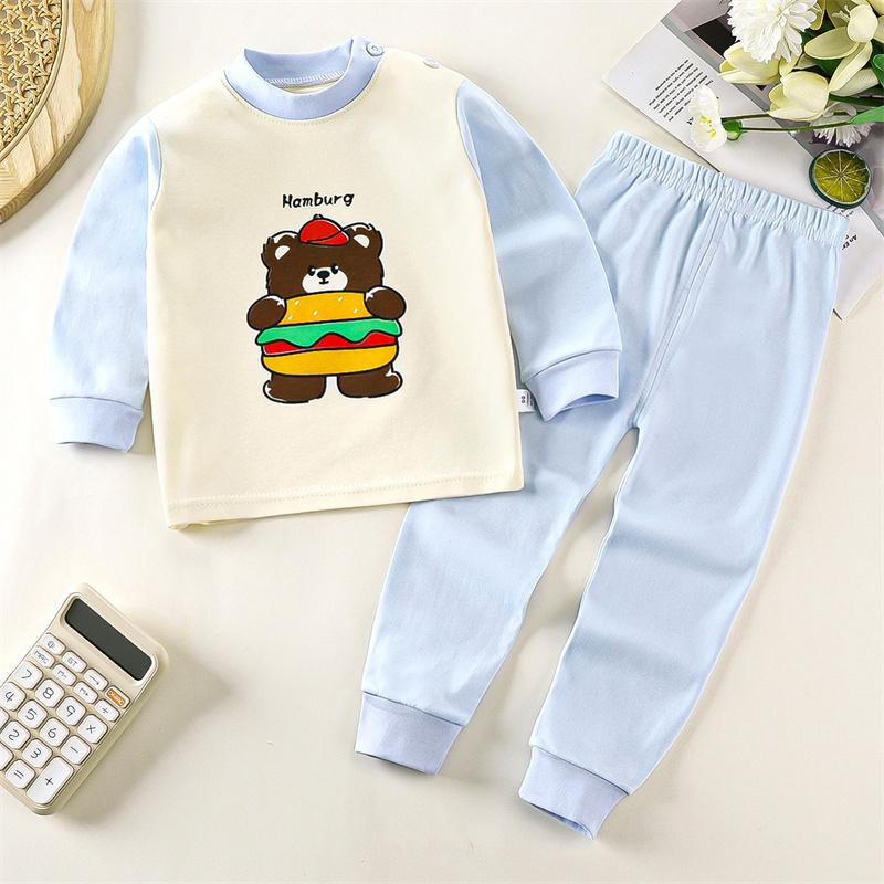 2026 Summer Children Full Sleeve Underwear Suits Baby Spring O-Neck Cartoon Cotton Pajama Set Long Pant Kids Home Wear Clothing Suit for Girl Boy
