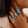 Vintage Bohemian Turquoise Cactus Engraved 14-Piece Set Ring Female