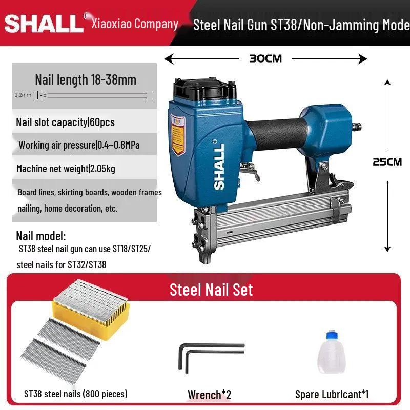 Powerful Pneumatic F30 Brad Nailer - No Jam, Continuous Fire for Woodworking