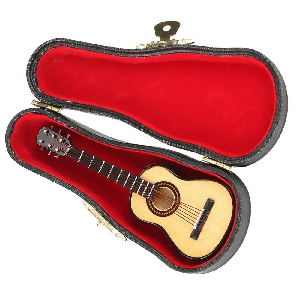 3pcs Black Leather Case Miniature Guitar Model With Stand Musical Ornaments Home Decor