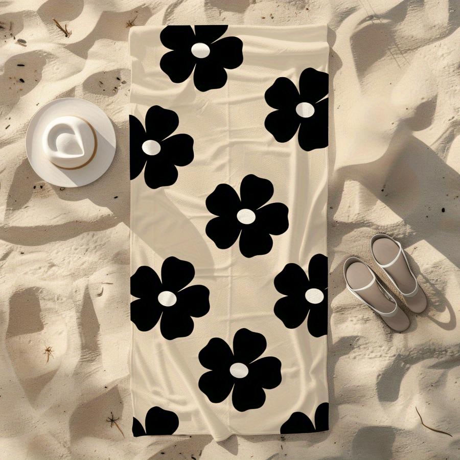 Minimalist Black Flower Beach Towel Single Sided 2D Quick Dry Microfiber Towel for Pool Beach Swimming Aesthetic Boho for Summer