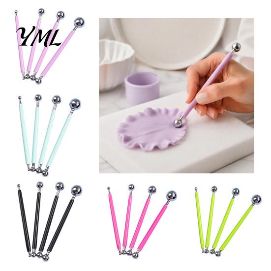 Clay Modeling Tools 4Pcs Polymer Shaping Tool Set, Sculpting Stick with Stainless Art Craft Supplies Steel Ball, 4 Size DIY Fondant Pottery Decorating