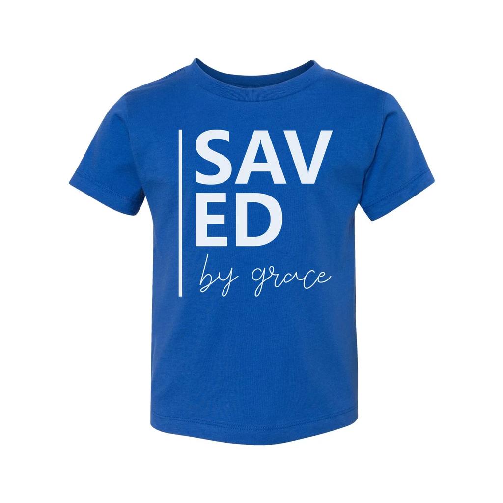 Unisex Christian Graphic T Shirt With Saved By Grace Typography And Modern Verti