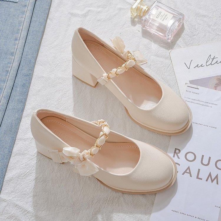 High heels women's single shoes 2025 spring new fairy style versatile thick heel small leather shoes with skirt Mary Jane women's shoes