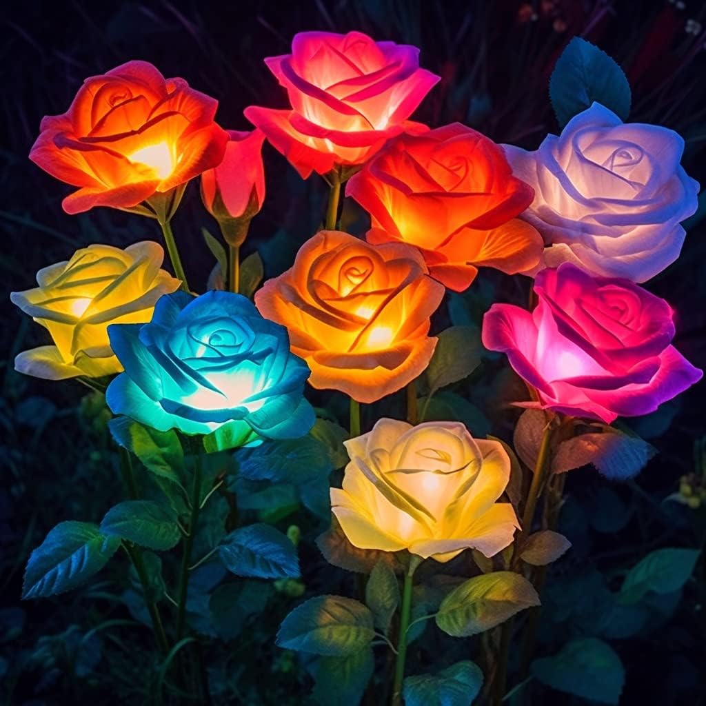 Rose Light Solar Powered Garden Lamp Waterproof Yard Decorations Outdoor Balcony Flower Garden Stake Solar Light Cemetery Decor