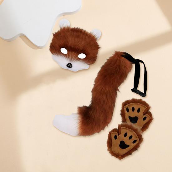 Furry Therian Kostýmová sada pro dívky ženy ocas z umělé kožešiny plyšová maska nadýchané tlapkové rukavice sada liška kočka vlk zvíře cosplay doplňky