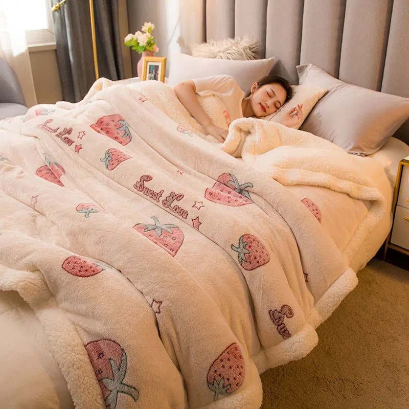 Lamb Wool Blanket Thickened Double Layer Flannel Keep Warm Quilt with Cotton Wadding Soft Sheet Double/single Bed Household Bedding Autumn Winter