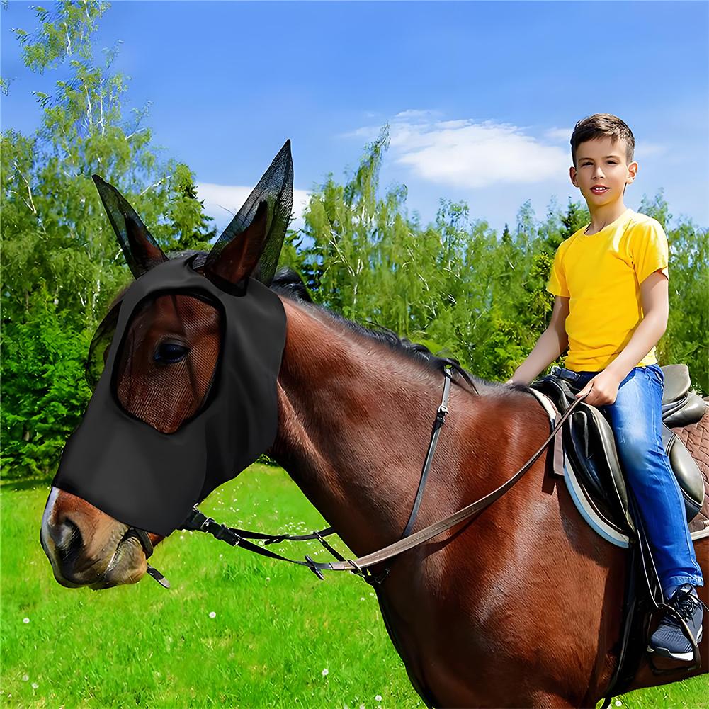 Anti Fly Stretchy Knitted Mesh Mask Breathable Fly Mask Bonnet Net Ear Protection Equine Mask Horse Riding Equestrian Equipment