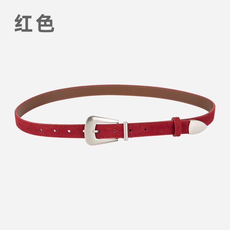 Ladies Belt Silver Needle Buckle Frosted Velvet Retro Jeans Decorative Premium Leather Belt Women