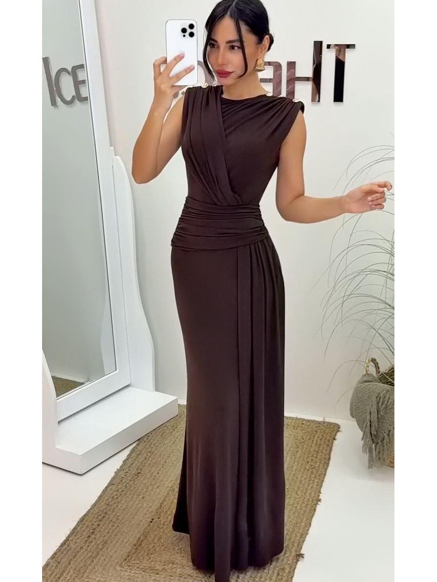 

2025 Summer European & American Women s Sleeveless Dress – Elegant Solid Color with Gathered Waist Detail Extra Large