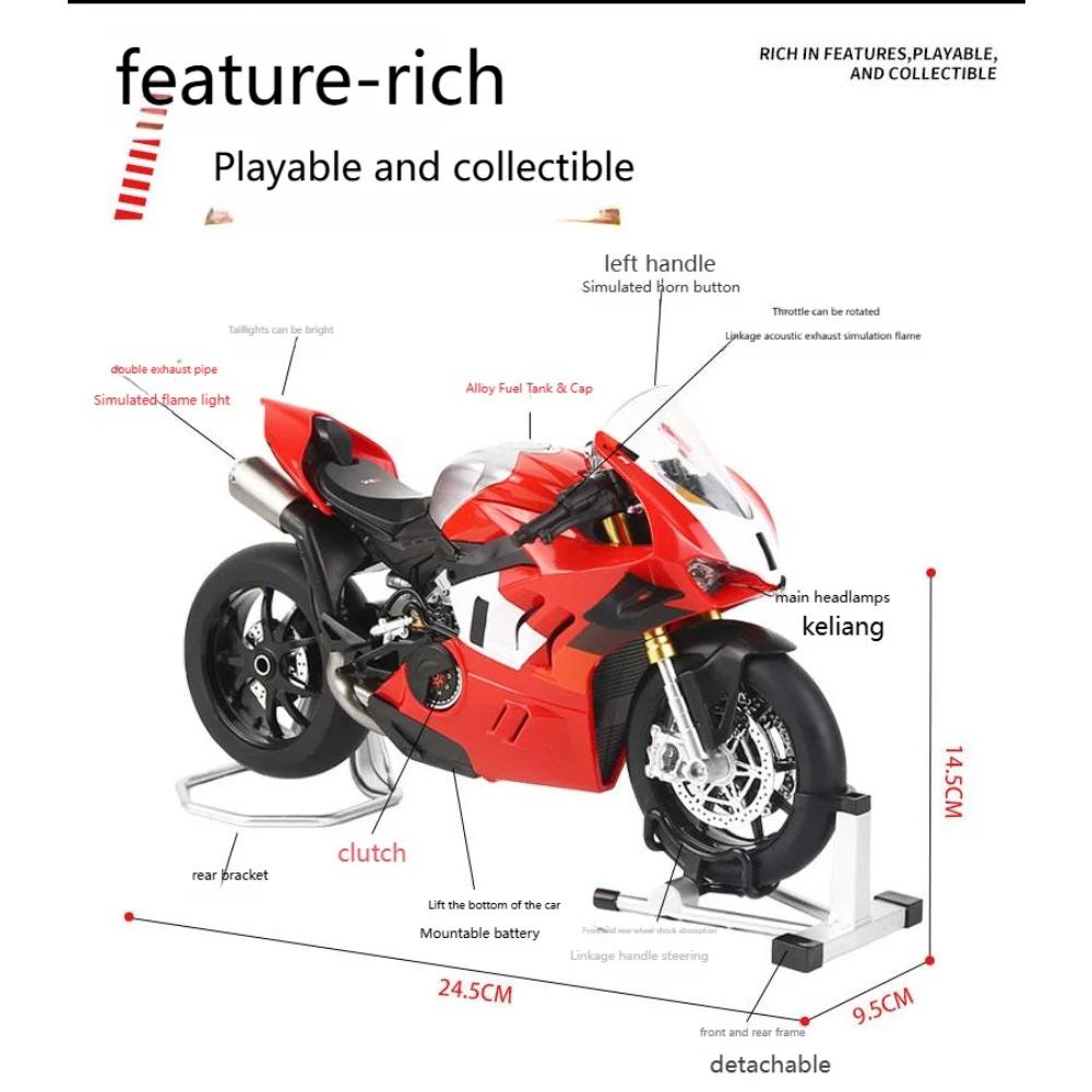 1/9 Ducati Panigale V4R High Performance Superbike Alloy Metal Diecast Model Motorcycle Children Toy Car for Child Sound & Light