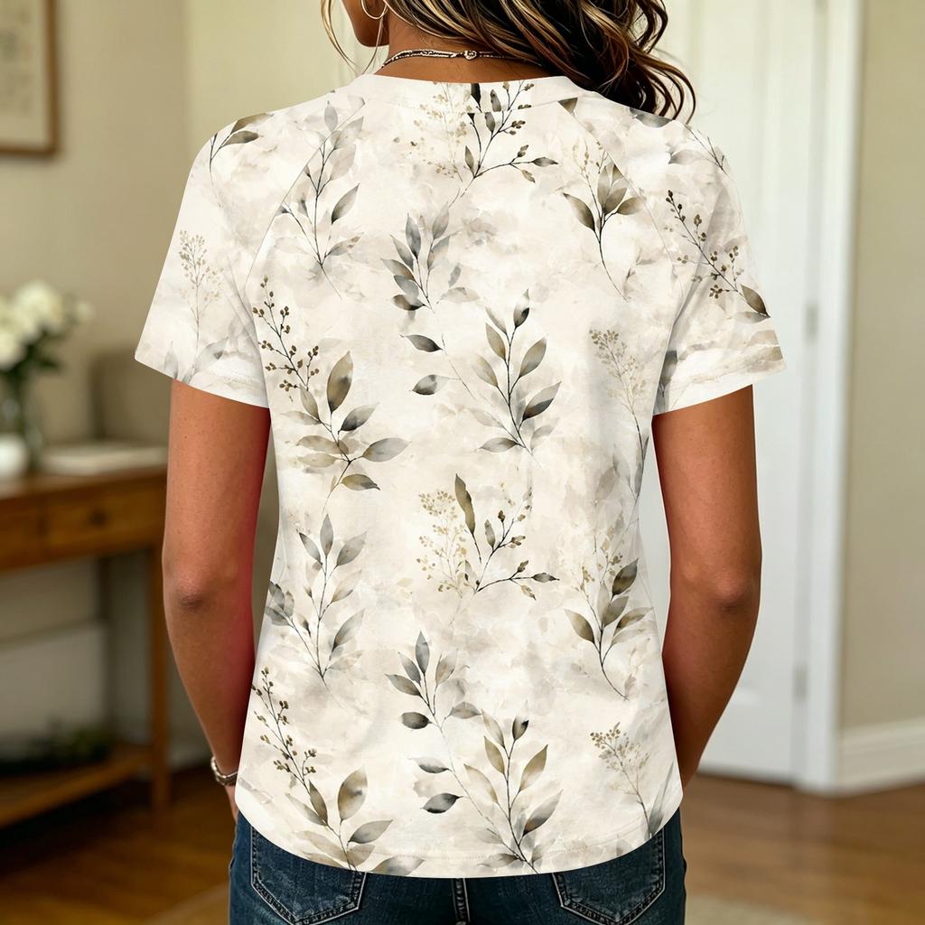 Women's Casual Raglan Sleeve Crew Neck Floral Print Short Sleeve Top Lightweight Comfortable Fit Soft Fabric