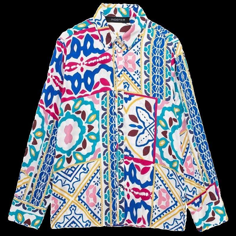 Fashion Style 2024 Spring New Arrival Women's Clothing Temperament Wild Silk Satin Texture Print Shirt 2929166 330