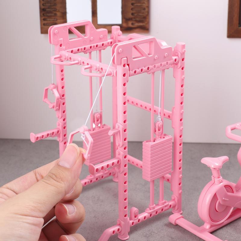 Mini Fitness Equipment Dollhouse Simulation Gym Treadmill Dumbbell Weight Lifting Machine Model Decor 1/12 Doll House Accessory