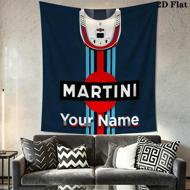 Martini Racing Benutzerdefinierter Name Wandteppich Ästhetischer Wandbehang Bedruckter Stoffdecke Dekorative Wandteppiche für Schlafzimmer Wohnzimmer Heimdekoration