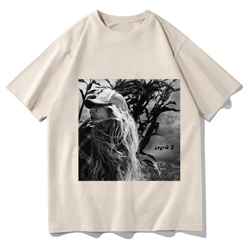Crank 7 Black White American Country Portrait Vintage T-Shirt  American Hip Hop Unisex T-shirt Y2K Cotton Gothic Round T-shirt