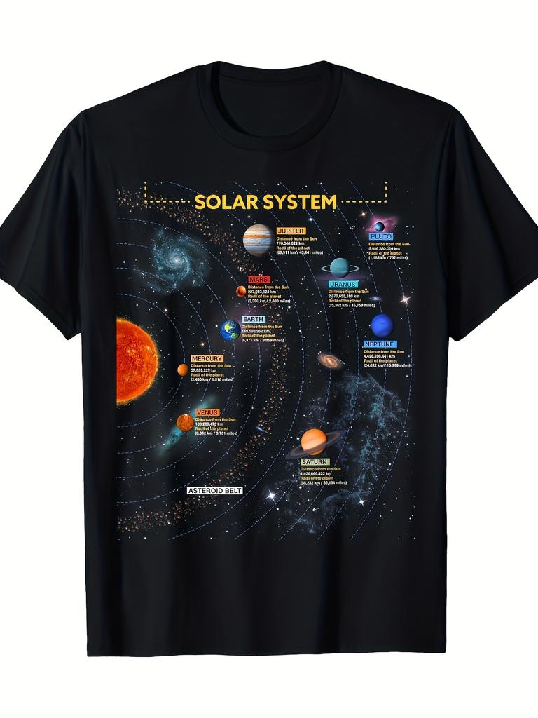 Unisex T-shirt Men's & Women's Solar System T-Shirt 220g - Retro Space-Themed Tee with Planets & Astron