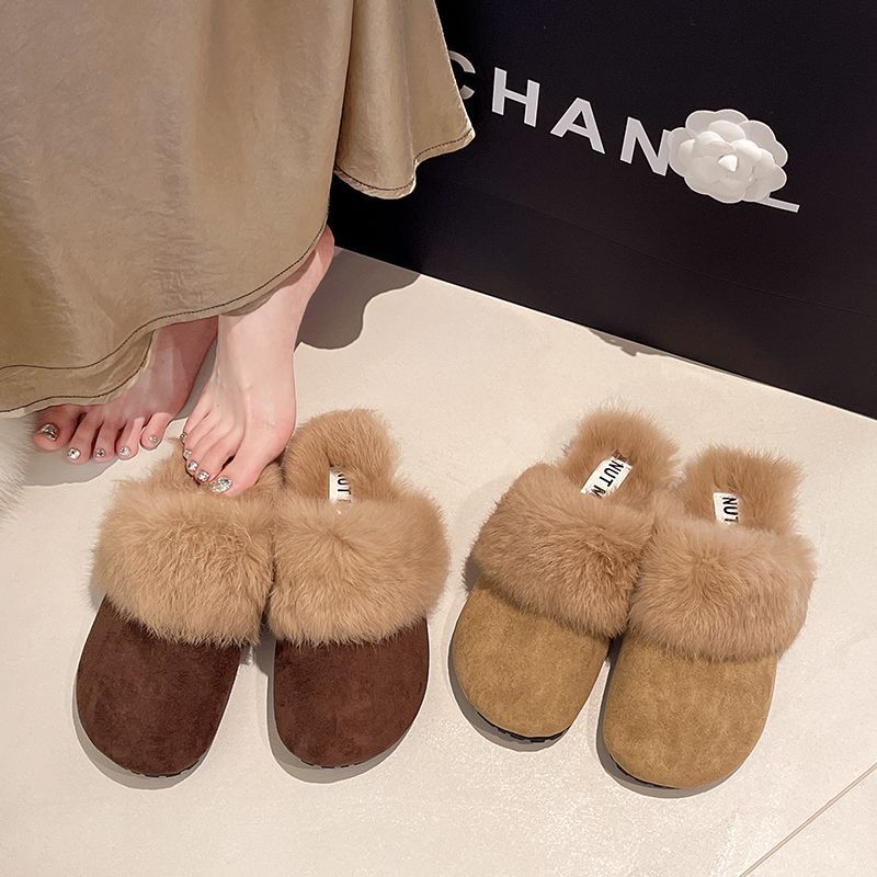 Soft and cute design sense, daily baotou feet, cute soft-soled fluffy shoes, not tired of cotton slippers, half drag