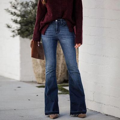 Jeans de Mujer Estilo Europeo y Americano de Cintura Alta Acampanados - Corte Delgado, Elásticos, Borde Crudo, Moda 2025.