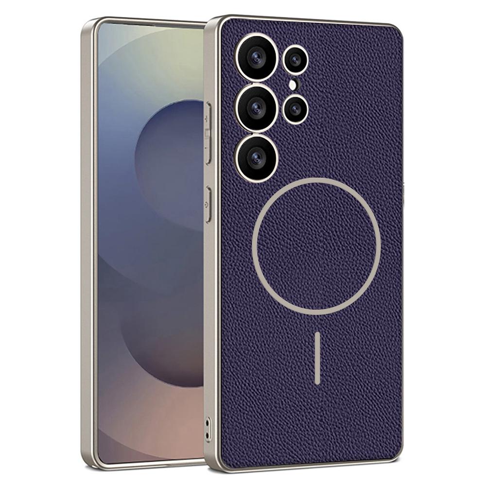 

For Samsung Galaxy S25 Ultra Magnetic Case Protective PU+TPU+PC Phone Back Cover Purple