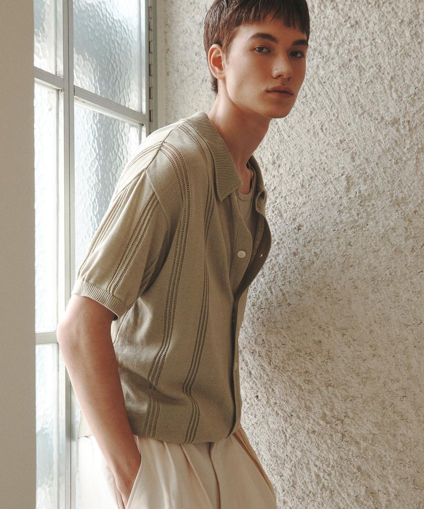 KNITTED Linen Sci-Fi Knit Shirt Sage Green