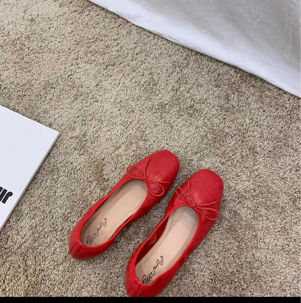 Happyfeeling Bow Shallow Mouth Flat Bottom Small Red Single Shoes Women's Shoes 2025 New Ballet Shoes