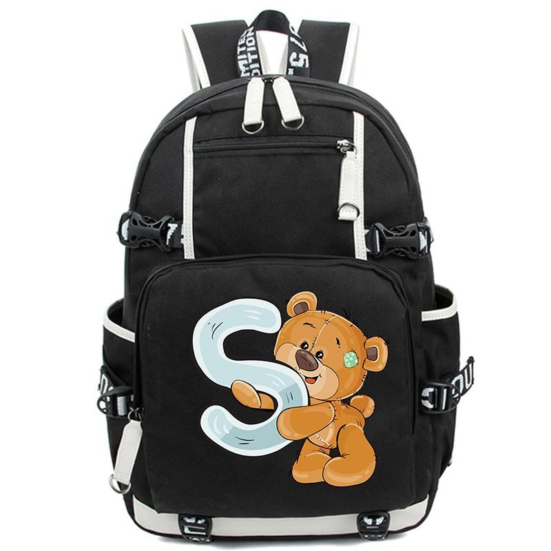 Little Bear 26 Englische Buchstaben Student Junge Mädchen Schulranzen Rucksack Kinder Teenager Cartoon Bagpack Wasserdichte Schultasche