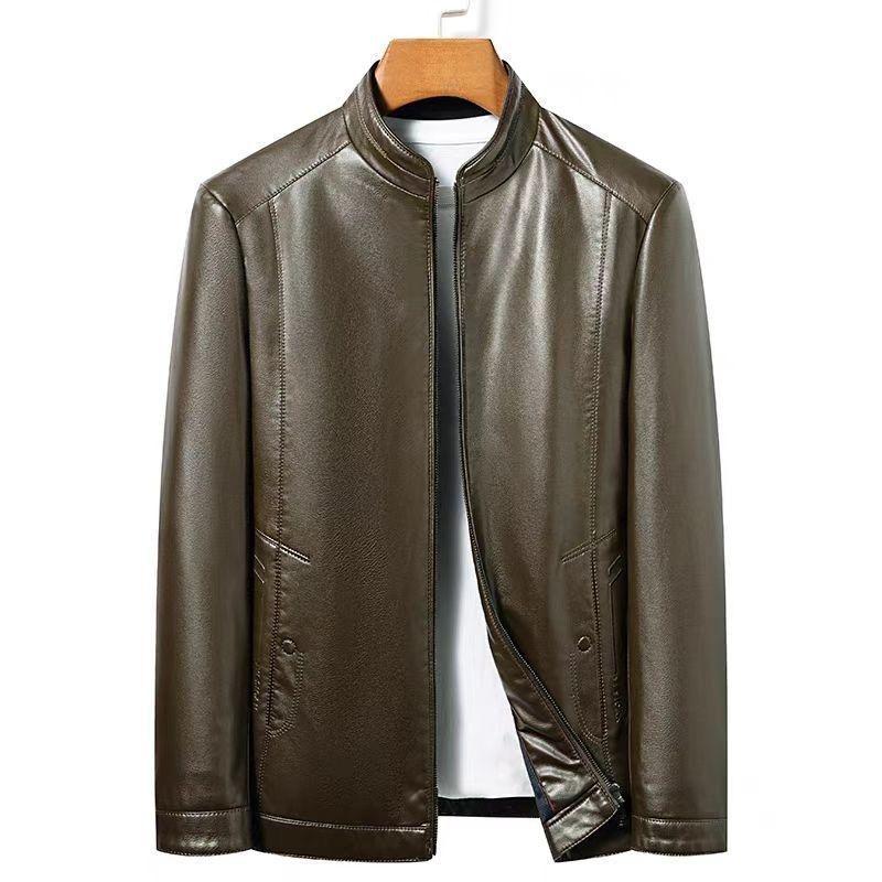 Men's Winter Warm Thickened Leather Jacket for Cycling & Outdoor, Mid-Aged To Dad's Style