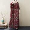 DIMANAF 2025 Summer Plus Size Dress Women Vintage Floral Dress Basic Printing Long Beach Elegant Loose Dress