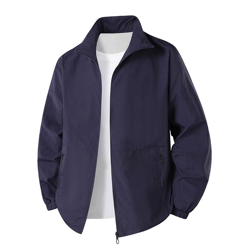 Men's Lightweight Spring/Autumn Sun Protection Jacket, Stand Collar, Loose Fit, Breathable, Plus Size for Middle-aged and Elderly