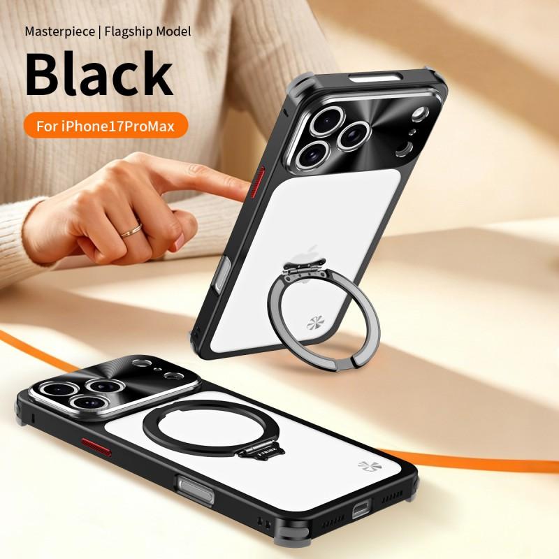 Aluminum Magnetic Phone Case With Built-in Kickstand IPhone 17 Pro Max 16 Shockproof Lens Protection Cover