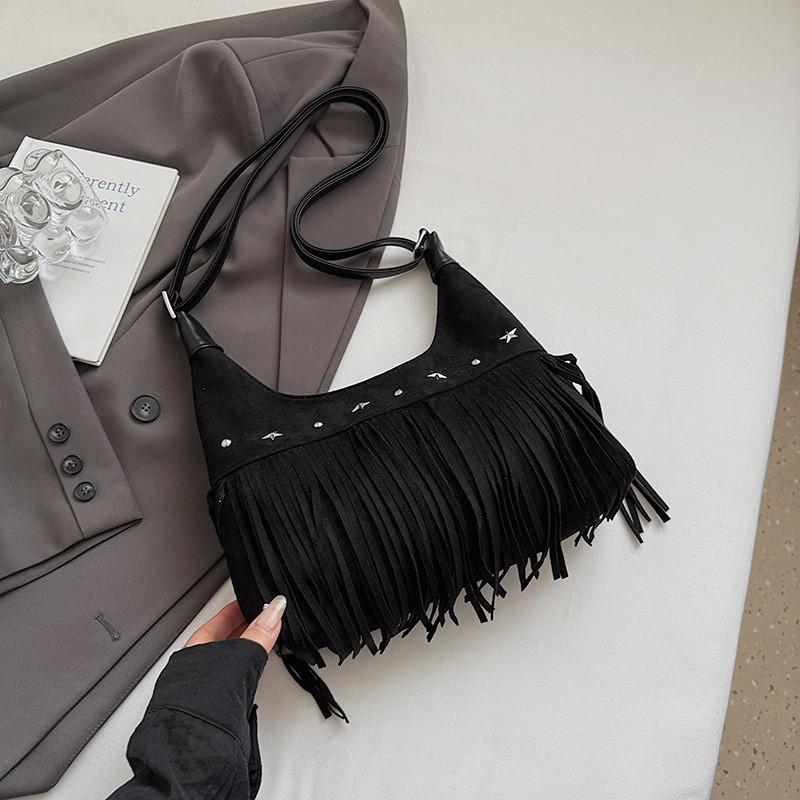 IELGY Ladies Messenger Bag Autumn Deerskin Fleece Matte Tassel Shoulder Bag Retro Commuter