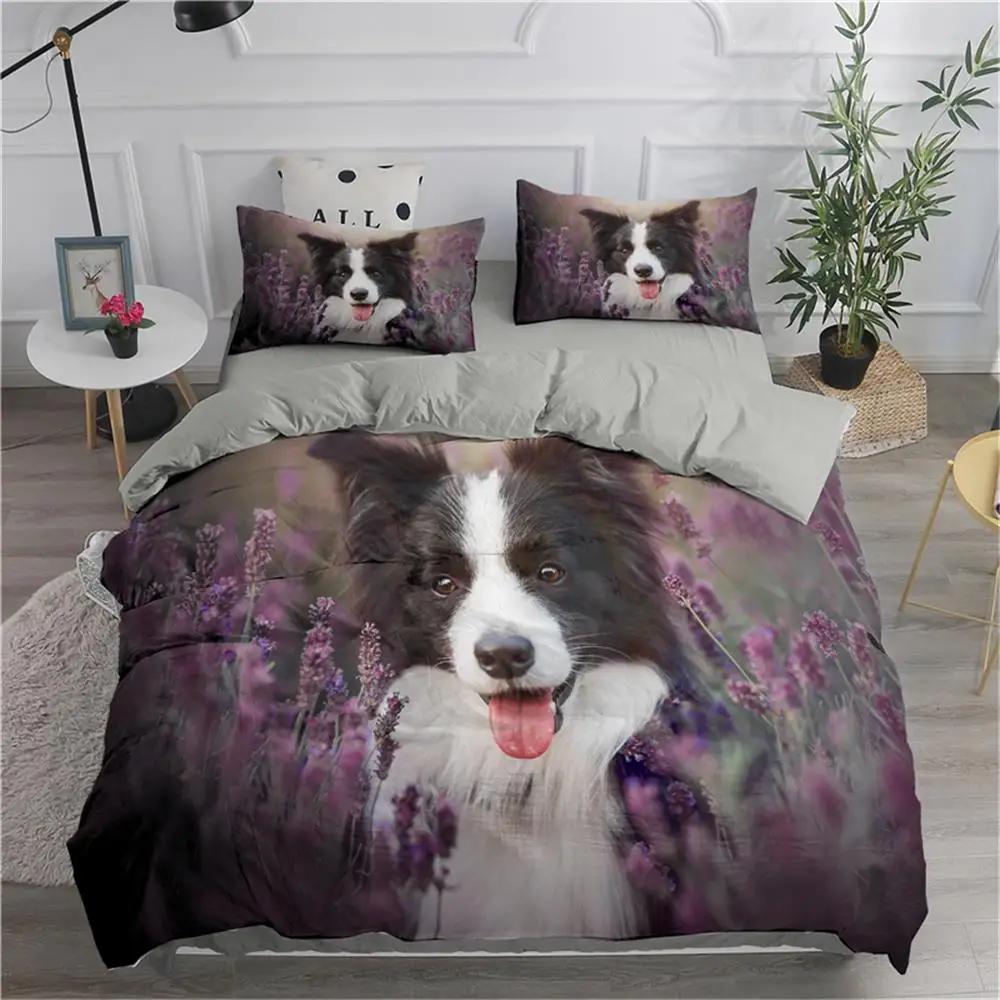 Dog Duvet Cover Set King Size Cute Samoyed Smiling Angel Twin Bedding Set For Kids Teens Girl Lovely Puppy Polyester Quilt Cover