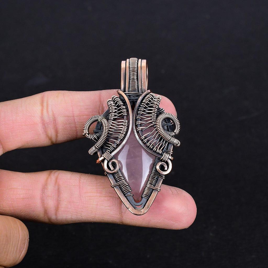 Rose Quartz Jewelry, 999 Copper Wire Wrapped Pendant Handmade Gemstone Jewelry, Gifts For Wife Brand New Pendant