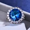 Luxury Female Big Blue White Zircon Stone Ring Silver Color Wedding Jewelry For Women