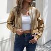 Women's Spring and Autumn Long-sleeved Zipper Gold Foil Casual Jacket