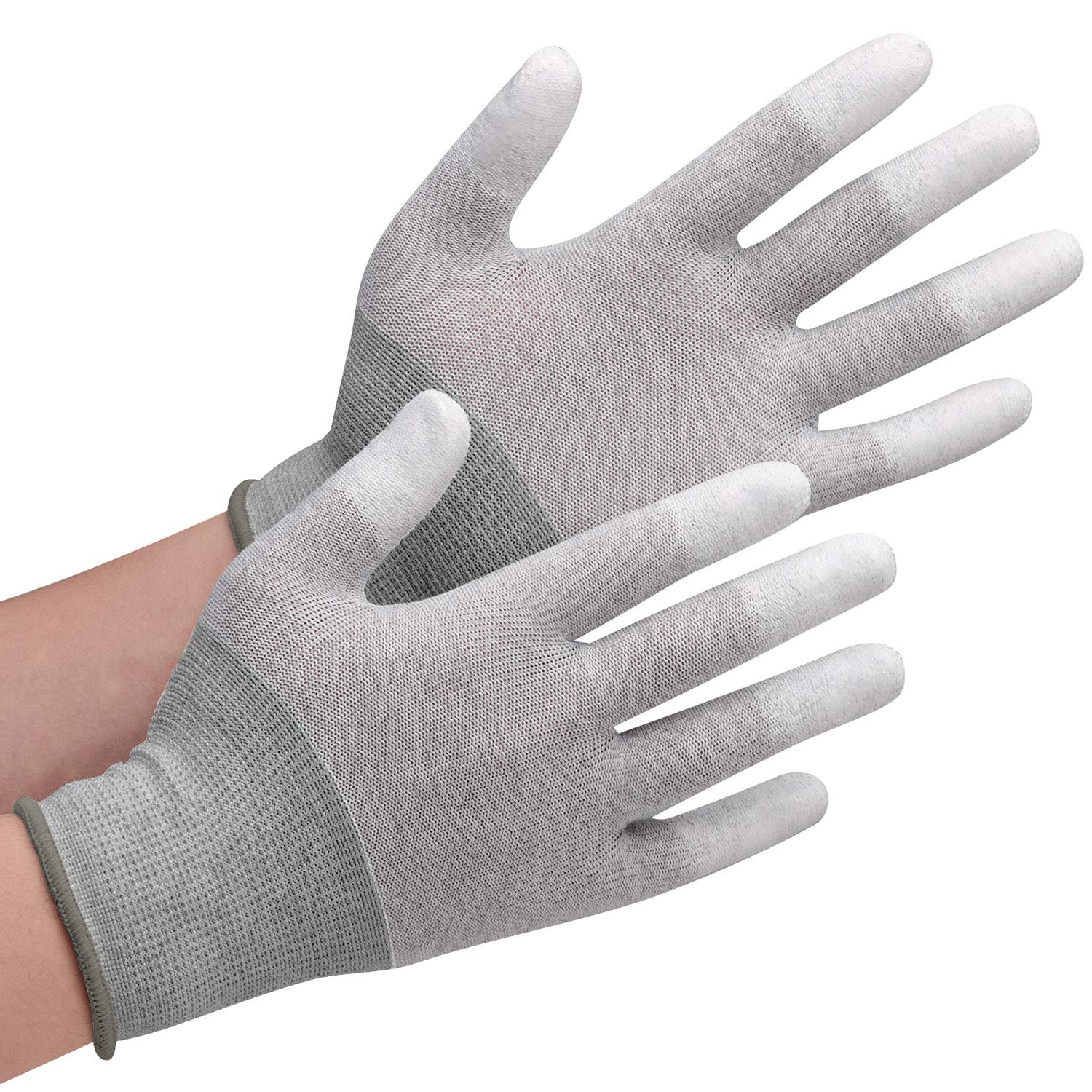 

Midori Anzen Quality Control Work Fingertip Size Pack of 10 Gloves, Anti-Slip, Anti-Static, Coated, L, SPU131CN, серый