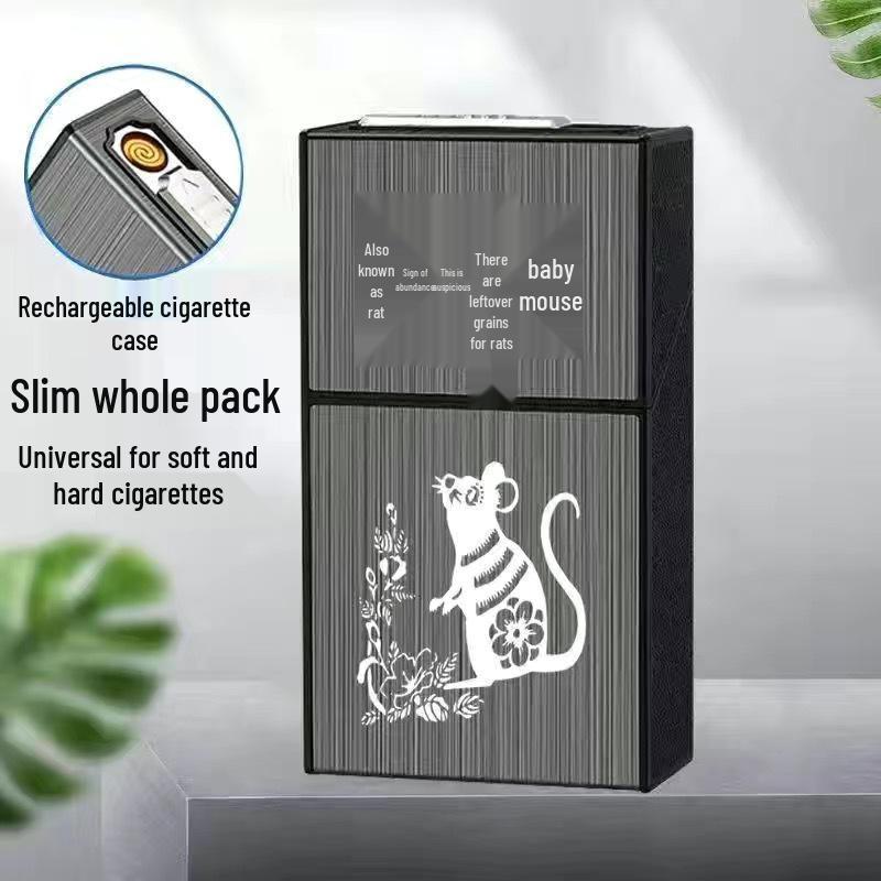 Slim 20-Piece Cigarette Case with Rechargeable Lighter - Moisture-Proof, Pressure-Resistant Flip-Top Design.