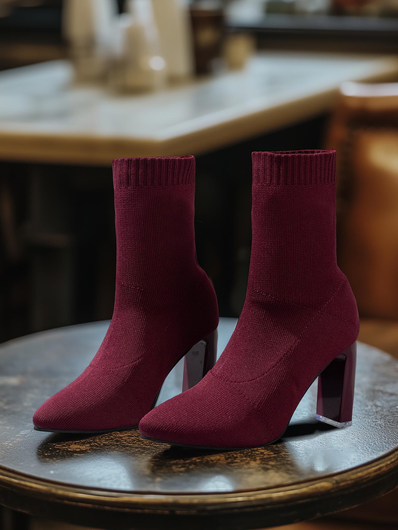 

Модные женские сапоги с острым носком и высоким каблуком для женщин. Современные квадратные сапоги Thel, модные однотонные сапоги для улицы. 43 вино красного