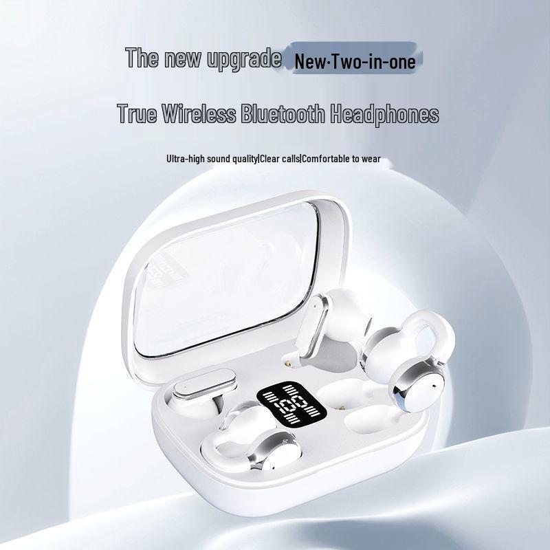 Q10 Bluetooth Earphones: Ultra-Long Battery, Noise Cancelling, High-Quality Sound, Ear Clip & In-Ear Design.